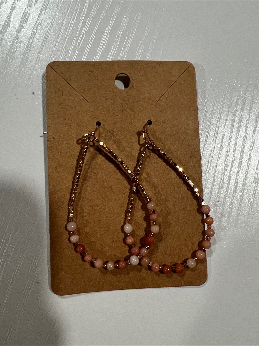 Delicate Pink Beaded Teardrop Hoop Earrings - Women Jewelry